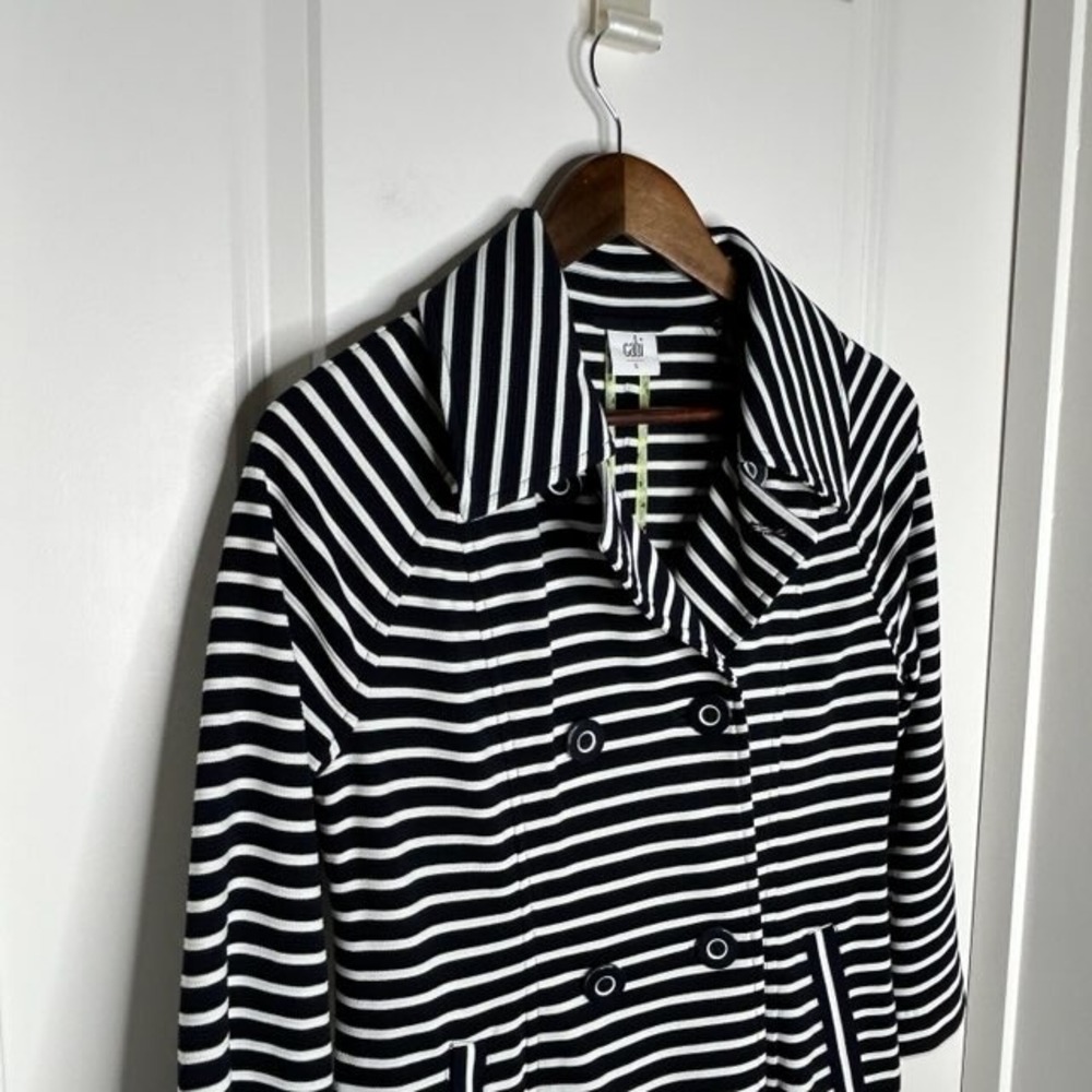 Cabi Black White Striped Double Breasted Blazer Jacket‎ Women's Size S